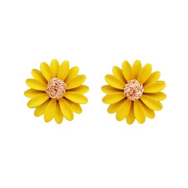 HUJUON Bohemia Metal Daisy Flowers Stud Earrings for Women Yellow White Chrysanthemum Sunflower Statement Earrings (Yellow)