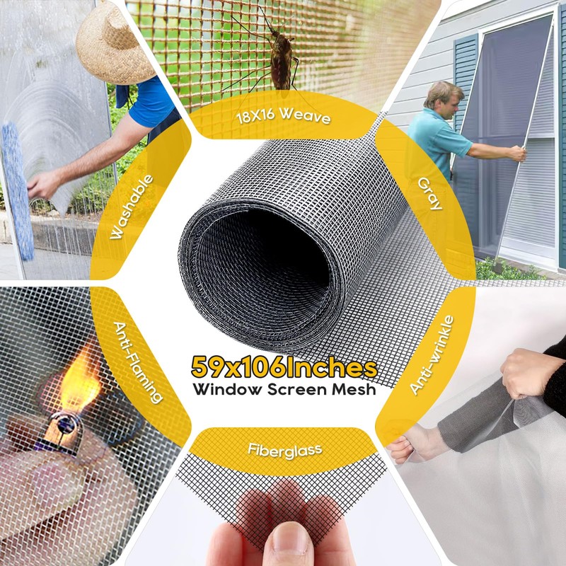 King&Charles Window Screen Door Repair/Replacement Kit, Include Gray Screen Mesh
