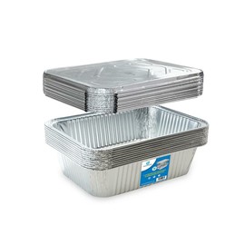 Diplastible Oblong Disposable Aluminum Pans with Lids - 100 Pack - 8.5 x 6 x 2.5 in 5-lb Pan with Foil Covers Perfect for Baking Cooking Food and Storage Container