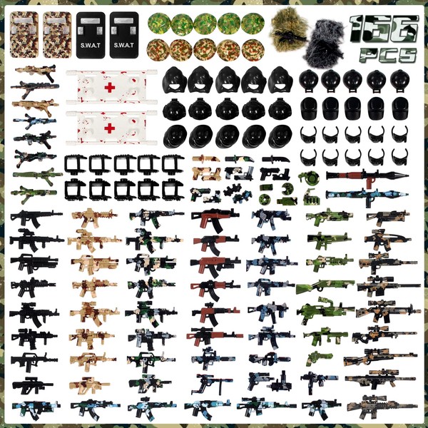 ZYLEGEN WW2 Weapons Pack Building Block Toys,Military Toy Mercenary Soldiers Figures Army SWAT Team Guns Set Battle EOD Playset,Compatible with Mini Figure Brick for Boys 5-12(166Pcs)