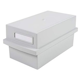 Exacompta 56140D Index File Box DIN A7 Landscape Recycled Plastic with Lid and 1 Divider Plate for up to 600 Index Cards Light Grey Blue Angel Index Box