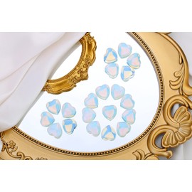 XIANNVXI 10 Pcs Opal Crystals Heart Opalite Crystals Gemstones Set Polished Love Palm Pocket Stones Reiki Crystal Beginners Gifts