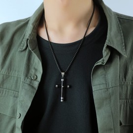 Flongo Cross Pendant Necklace Diamond Encrusted Stainless Steel Cross for Men and Women Minimalist Necklace Silver Black Birthday Gift Fashion Accessories, Stainless Steel, Diamond