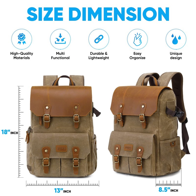 JAEP Camera Backpack - Weather Resistant 16 Ounces Waxed Memory