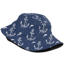 Nautical Anchor Bucket Hats Fashion Sun Cap Packable Blue Fisherman Hat for Women Men Summer Travel Hat