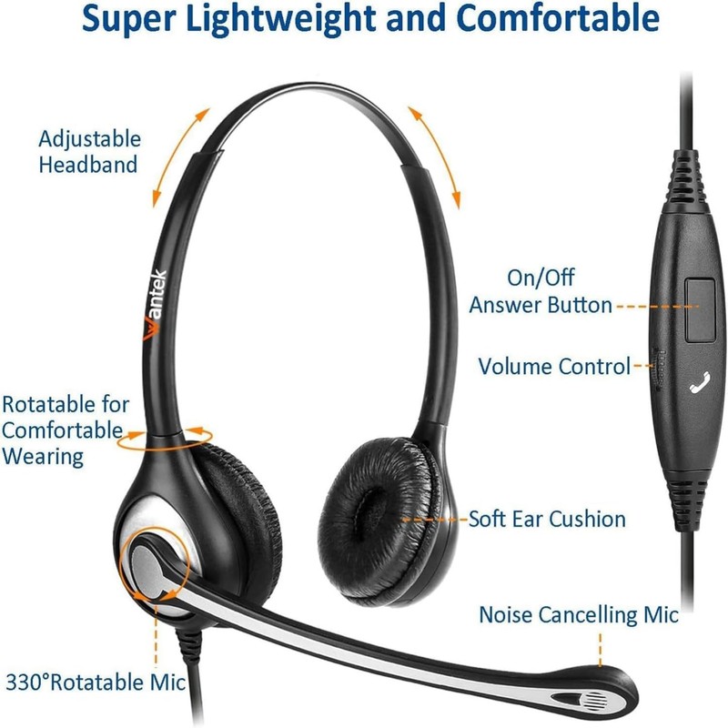 Wantek Wired Headset, Stereo Headphones with Noise-Cancelling Microphone, 3.5 mm