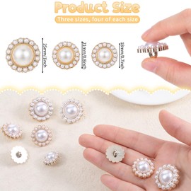 12 PCS Pearl Buttons for Clothes, Gold Vintage Pearl Buttons, Metal Button Rhinestone Faux Pearls Button Embellishments Set for Coat Suit Knit Sweater Sew Craft Replacement Handmade Craft