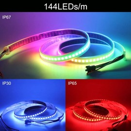 LianGSanSan ws2815 DC12V RGB LED Pixels Strip Light Individually Addressable LED Dual-Signal IP30 5m 60 LEDs Pixels White PCB