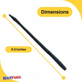 BAITFUEL T-Mac Durable Straight Tail Worm Infused with Supercharged X55 Formula Gel | 6.5-Inch, Black Blue Flake