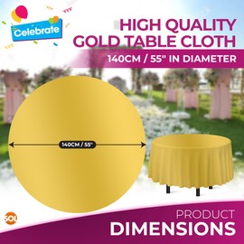 SOL 6pk Gold Round Table Cloth Disposable 140cm Party Tablecloths for Circular Table Cloth Cover - Durable Spill Protection - Perfect for Weddings, Buffets, Catering, Restaurants & Special Events