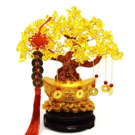 Colorsheng Feng Shui Yellow Quartz Crystal Tree, Bonsai Style Money Trees Decoration for Luck and Wealth (Yuan Bao)