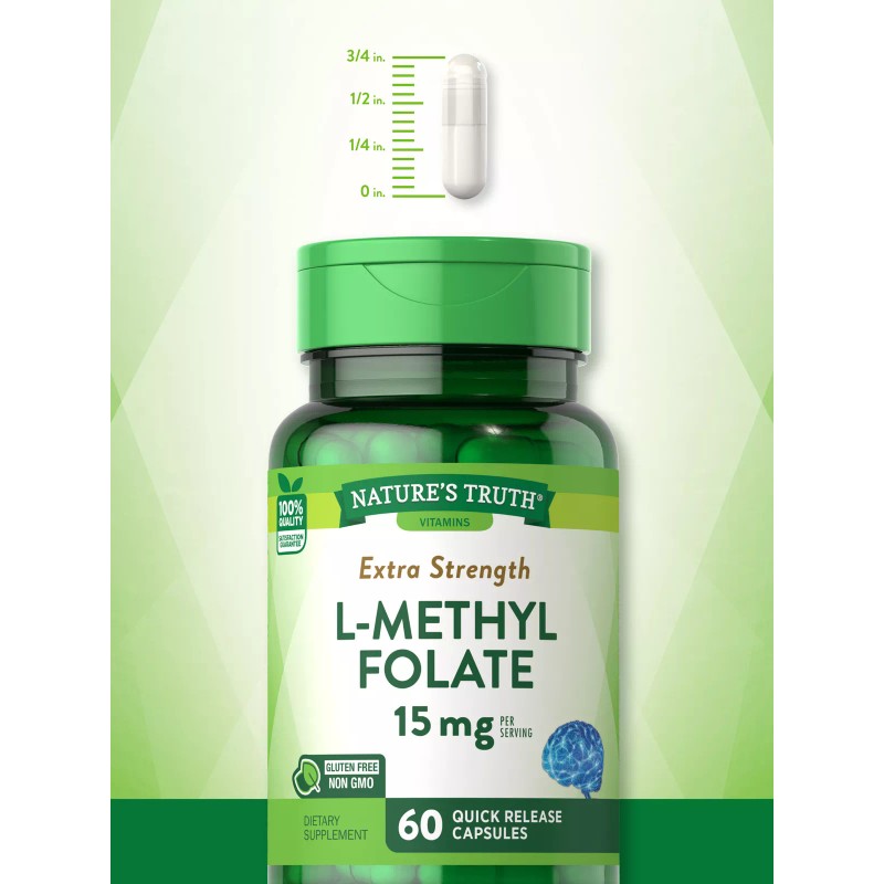Nature's Truth L-Methylfolate 15mg | 60 Capsules | Extra Strength