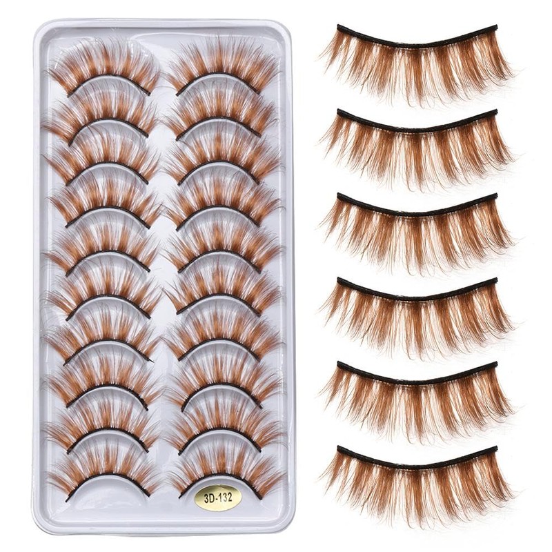 False Eyelashes 10 Pairs Brown Natural Eyelashes Fluffy Cat Eye