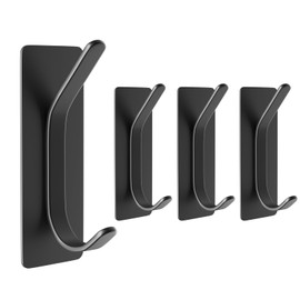 WFNRYIL Stainless Door Hook, Extra Sticky 8LB Wall Holder for Hanging Towel, Coat, Cloth, Hat, Key, Bag, Black Adhesive Wall Hook for Shower, Kitchen, Bathroom, Yard (4, Black)