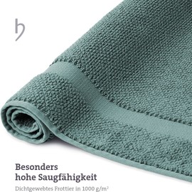 herzbach home Bath mat set, 100% cotton, shower mat, 1,000 g/m², absorbent, washable (ocean green, 50 x 80 cm, pack of 2)
