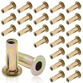 Moicstiy 25Pcs Steel Multi Grip Rivet Nuts Pre Bulbed Shank Zinc-Plated Flat Head Threaded Insert Nut Construction Fasteners for Industrial (1/4-20)