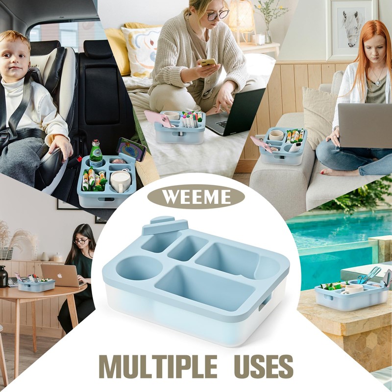 Weeme Couch Cup Holder Tray with Rotating Phone Stand &