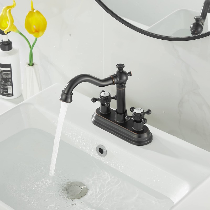 GGStudy Bathroom Faucet Oil Rubbed Bronze 2 Handles 4 Inches