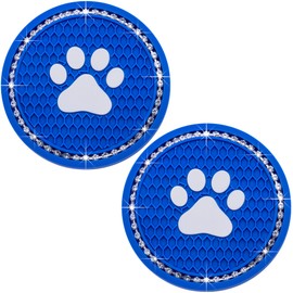 MEAJOO 2PCS Bling Car Cup Holder Coaster, Universal Dog/Cat Paw Auto Non-Slip Crystal Rhinestone Cup Holder Coaster, 2.75In Universal Non-Slip Recessed Car Interior Accessories (Deep Blue & White)