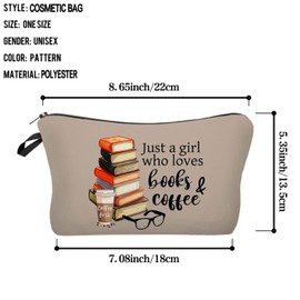 Livel lhood Just Love Books And Coffee Makeup Bag Small Organizer Zipper Pouch Simple Books Coffee Cosmetic Bag Present for Coffee Lovers Bookworms Women, hzt0617