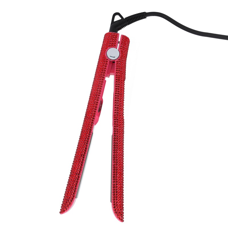 Professional Red Hair Straightener Titanium Curler Straightening Curling Rhinestone Flat