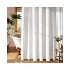 Vinabo White 180 x 200 cm Anti-Mould Polyester Fabric Waterproof Shower Curtain with 12 Rings