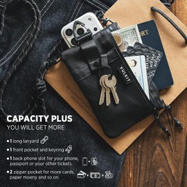 VULKIT Cartera de viaje con bloqueo RFID para hombres y mujeres, resistente al agua para pasaporte y teléfono con cordón desmontable y llavero, portafolios ligera de viaje con cierre