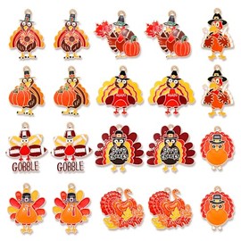 NVENF - 32 colgantes de otoño para hacer joyas, colgantes de esmalte de Acción de Gracias, calabaza, pavo, hoja de arce, para manualidades, pulseras, collares, aretes, decoraciones navideñas, Esmalte, Sin gemas.