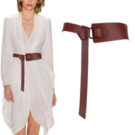 Longwu Women's Genuine Cowhide Leather Belt Dress Belts,Knot Tie Waist Belts for Jeans Coat Jumpsuit Coffee