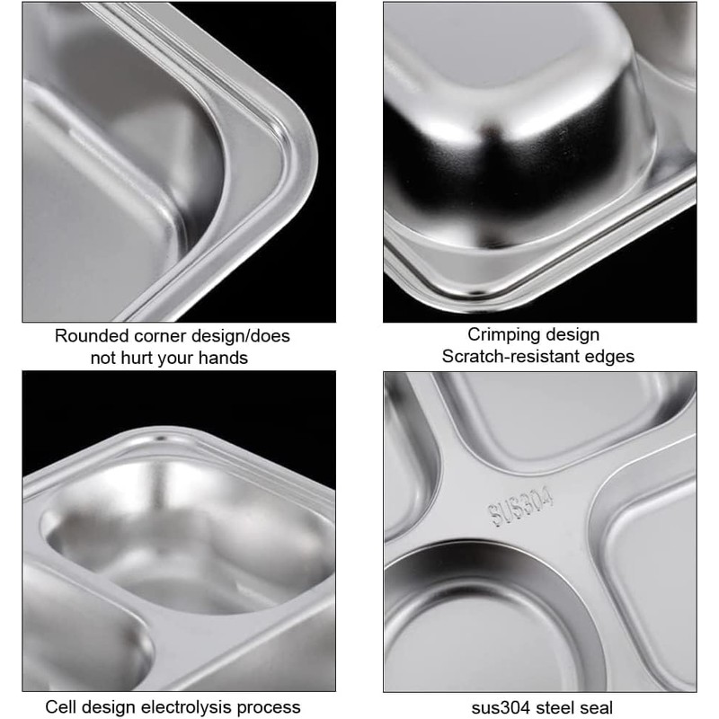 AIYoo 2 Pack Stainless Steel Divided Plates, Large 6 Sections