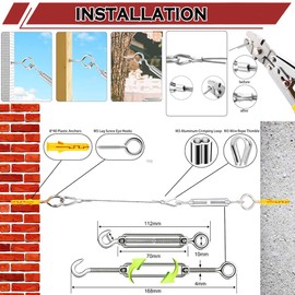 DROMEDARY 30 m 2 mm wire rope, steel cable, wire rope set, steel rope, rope tensioner set, M5 turnbuckle, rope tensioner for string light, suspension, climbing plants, curtains rope
