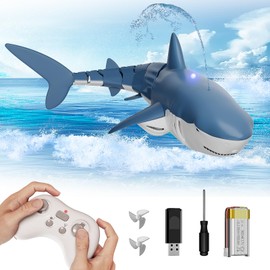 Qusases Waterproof Remote Control Electric Shark Water Toy with Spray, RC Swimming Pool Toy Auto Water-Sensing Activation for Pools, Lakes & Water Parks - Cool Santa Gift for Kids