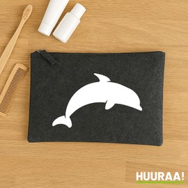 Huuraa Kulturbeutel Delfin Silhouette Geschenk 1 Liter Charcoal Filz Delfin Geschenkidee