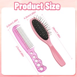 2 Pcs Doll Wig Brush Set, Stainless Steel Needle & Nylon Detangling Brushes with Wide-Tooth Comb, Professional Styling Tools for 18 Inch Dolls, Synthetic Hair Wigs, Extensions, Girls Toys (Pink)