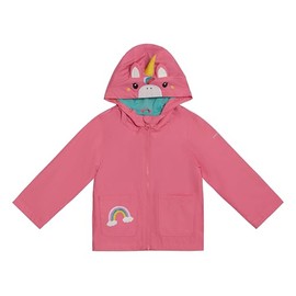 LONDON FOG Girls' Rainy Day Fun Hooded Rain Jacket Rainslicker, Pink Unicorn