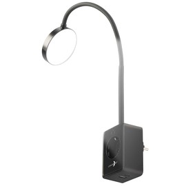 Lunartec Plug Lamp: Dimmable CCT LED Plug Light with Socket, USB A/C Port, Black (LED Bed and Reading Lamp, Gooseneck Socket Light, Plug)