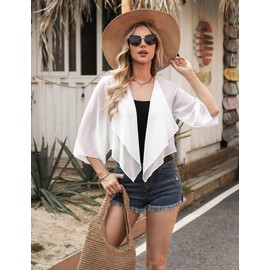 Aottori Women's Bolero Chiffon Bolero Jacket Elegant Summer Cardigan Short Lightweight Shoulder Jacket Festive Shrug Transparent Bed Jacket with 3/4 Sleeves, White