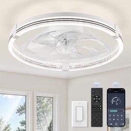 ZMISHIBO Low Profile Ceiling Fans with Lights, Flush Mount Modern Ceiling Fan and Remote Control, 20" LED Ceiling Fans, Stepless Dimmable 3 Colors and 6 Speeds