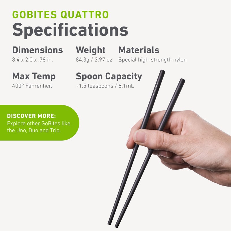 humangear GoBites QUATTRO Gray (Cutlery Set with Spoon, Fork, Chopsticks,