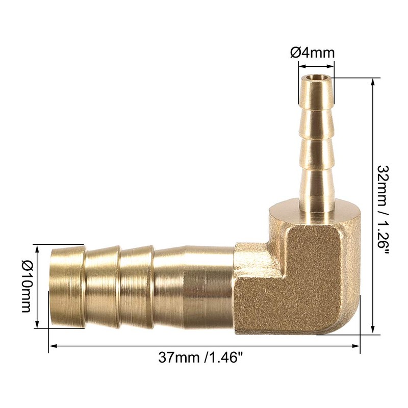 sourcing map 10mm to 4mm Barb Brass Hose Fitting 90