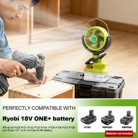 Portable Clip Fan for Ryobi 18V Battery(Battery Not Included), Battery Powered Fan with Dual USB Charging, Cordless Fan with Adjustable Head for Home, Outdoor,Camping and Job Site,Gifts for Men Dad