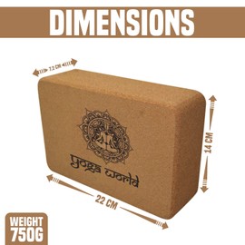 Yoga World Cork Yoga Blocks - Firm, Eco-conscious and Non-Slip Bricks for Pilates, Stability and Fitness - Rounded Edges for Secure Grip - Easy-to-Clean Exercise Accessories - 22.8x15.2x7.6cm 600g