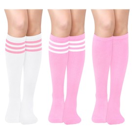 Olreco Pink Knee High Socks for Women Pink Long Socks Pink High Socks Long Pink Socks Woman Pink Tube Socks Pink Striped Socks