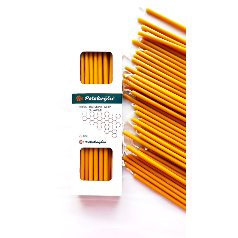 Petekoğlu 40 Pieces Pure Beeswax Candles - No-Drip, Smoke-Less, Tall,