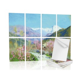 JISUO 48" x 32" Art Acoustic Wall Panels, Self-Adhesive Noise Dampening Panels for Walls, Decorative Acoustic Tiles for Home, Offices, Recording Studio Acoustical Treatments, 8 Pack, Spring Mountains