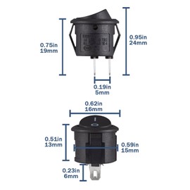 VEXUNGA Rocker Switch Mini Rocker Switch 2-Pin Round Black On/Off Switch Small 3A 250V AC 6A 125V 15mm Plastic Push Button Switch Pack of 10