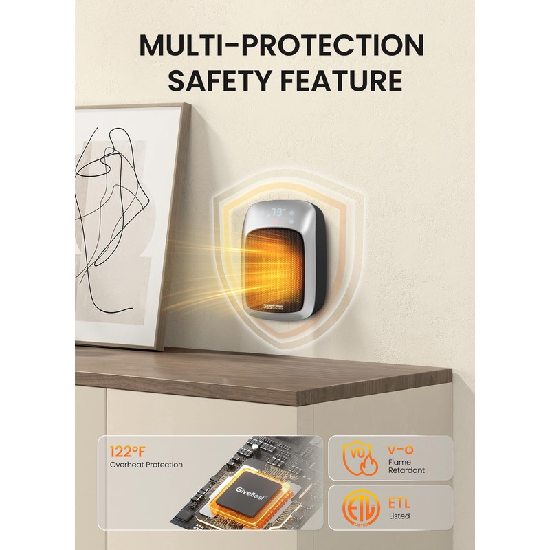 GiveBest Plug in Wall Space Heater with Remote, 800W Small