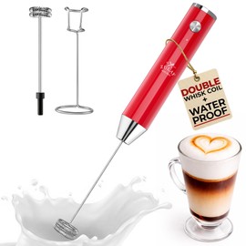 Zulay Kitchen Rechargeable Milk Frother Handheld Lux - Powerful 2-Speed Motor, Waterproof, 2000mAh Battery - Drink Mixer for Latte, Cappuccino, Matcha & Protein Powder - Scarlet