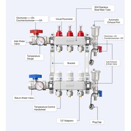 ABST PEX Manifold,3 Loop Stainless Steel Floor Radiant Heat Manifold Kit with 1/2" Adapters Included for Hydronic Radiant Floor Heating