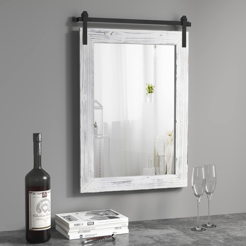 COGOOD Farmhouse Barn Door Mirror - 26" X 17" Rustic